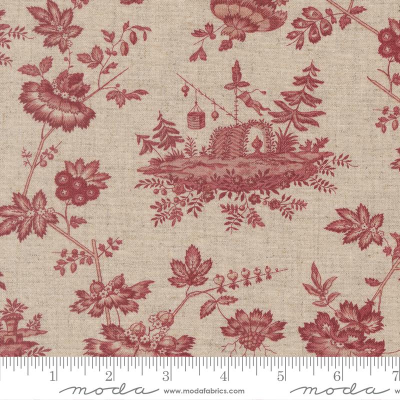 French General Fleur De Paris Mochi Pearl Red Gara Linen Blend Moda 13992 11L Half Yard