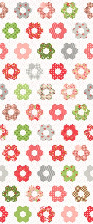 Poinsettia and Pear Hexie 60" Cheater Print 37719 11 Moda Half Yard