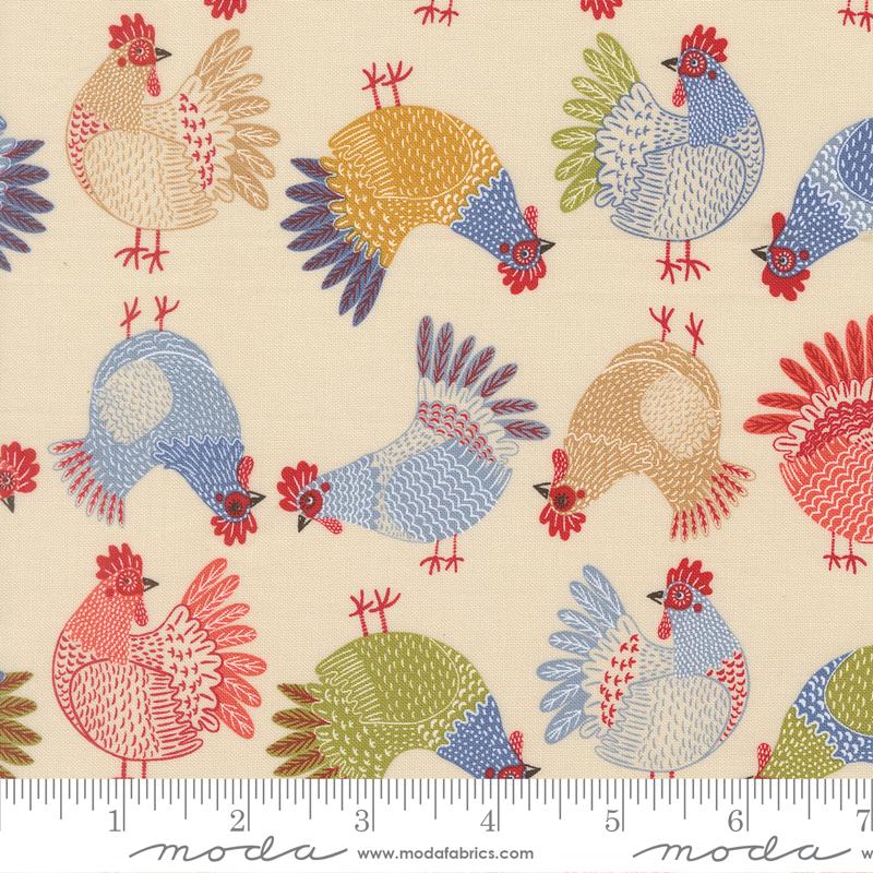 The Henhouse Tossed Multicolor Chickens Gingiber MODA 48433 11 Half yard
