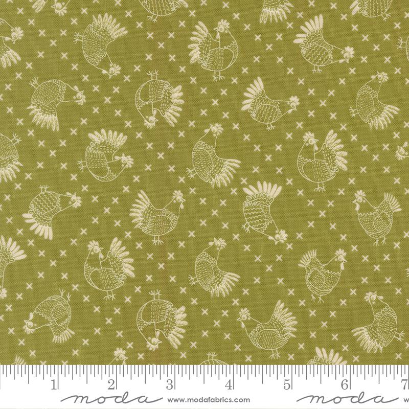 The Henhouse Cross Stitch Chickens Grass Gingiber Moda 48434 15 Half Yard
