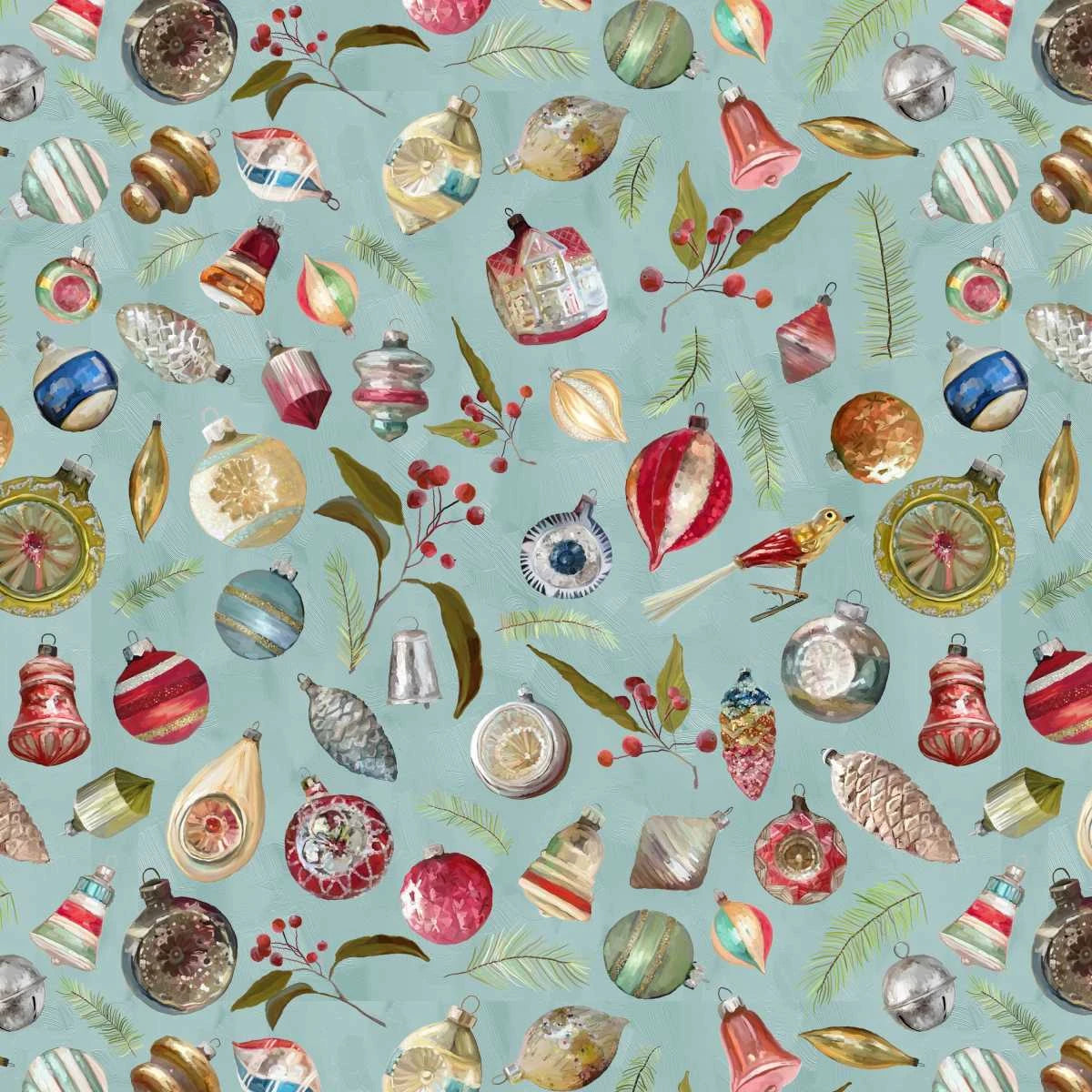 Holly Woods Vintage Ornaments 9240-79 Slate Studio E Half Yard