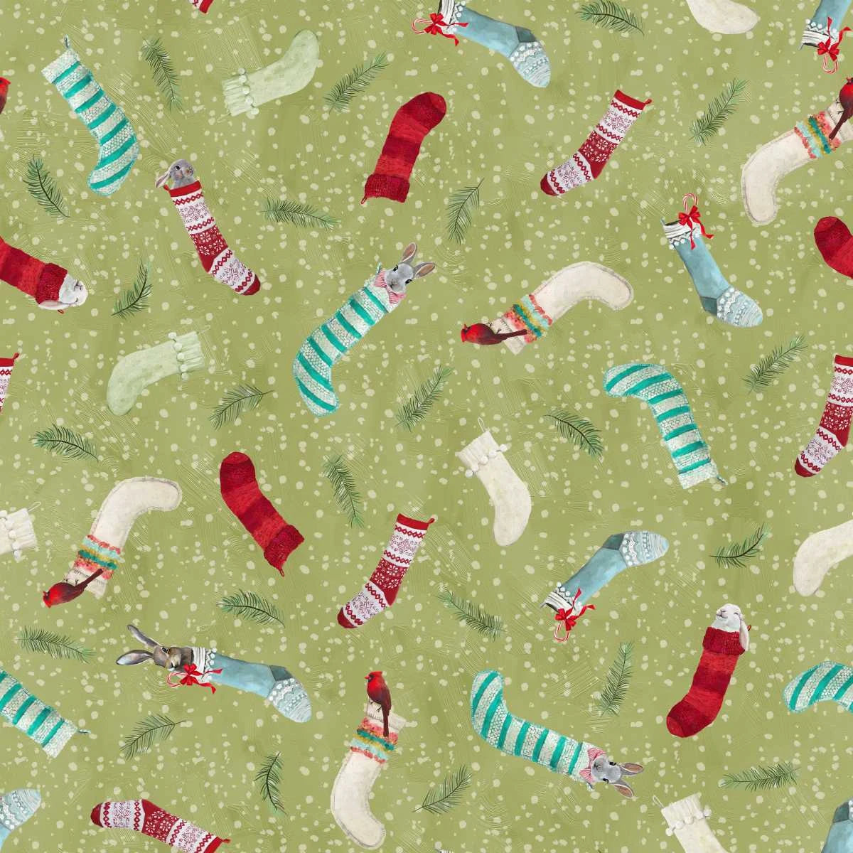 Holly Woods Critter Stockings 9245-61 Sage Studio E Half Yard