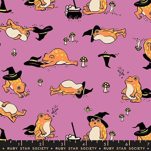Freaky Familiars Frogmiliars Novelty Frogs Witch Mushrooms Ruby Star Heliotrope MODA RS5192 12 HALF YARD