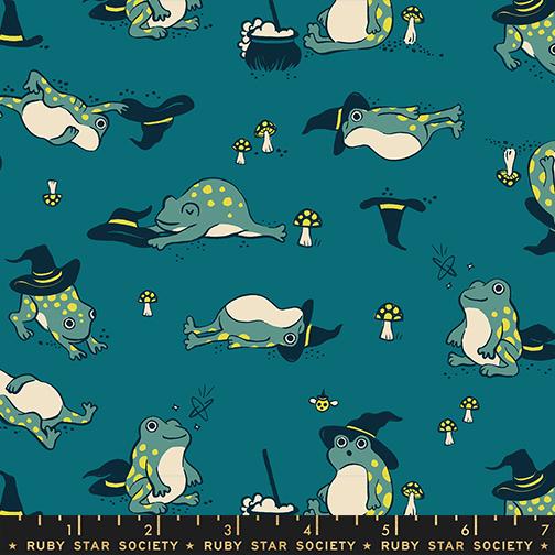 Freaky Familiars Frogmiliars Novelty Frogs Witch Mushrooms Ruby Star Storytime MODA RS5192 13 HALF YARD
