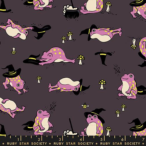 Freaky Familiars Frogmiliars Novelty Frogs Witch Mushrooms Ruby Star Eggplant MODA RS5192 15 HALF YARD