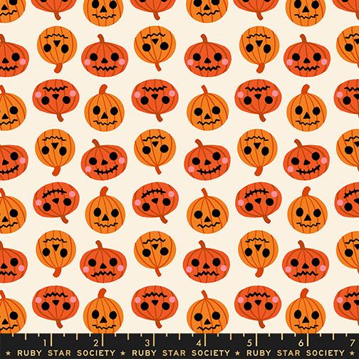 Freaky Familiars Pumpkin Party Novelty Pumpkin Jack O Lantern Ruby Star Orange MODA RS5196 11 HALF YARD