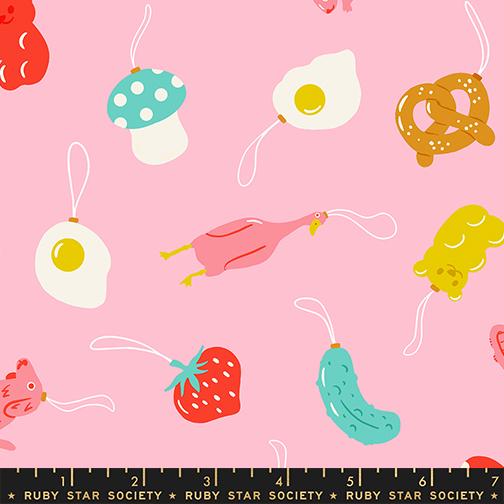Merry Happy Find The Pickle Christmas Novelty Ornaments Kitsch Ruby Star Melody Pink MODA RS3097 11 HALF YARD