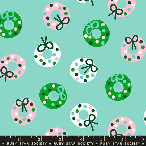 Merry Happy Bough Down Christmas Novelty Wreaths Dots Ruby Star Frost MODA RS3099 15 HALF YARD