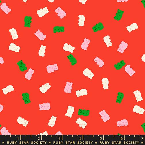 Merry Happy Merry Gummies Christmas Novelty Gummy Bears Candy Ruby Star Lollipop MODA RS3104 12 HALF YARD