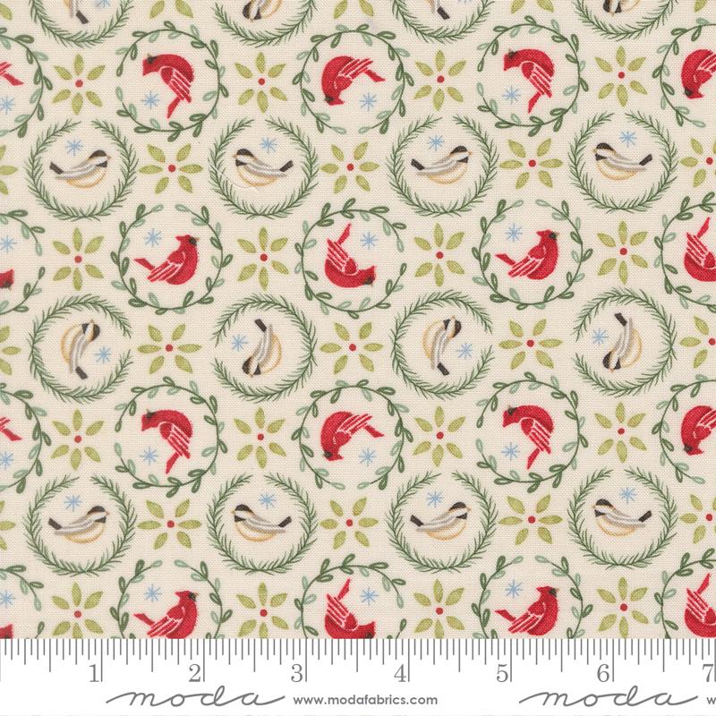 When Snow Falls 56173 11 Tiny Birds In Wreaths Snowy White Moda Half Yard