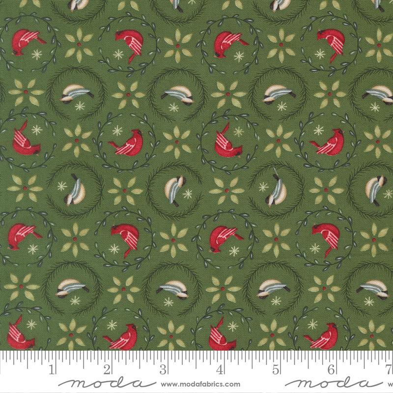 When Snow Falls 56173 17 Tiny Birds In Wreaths Evergreen Moda Half Yard