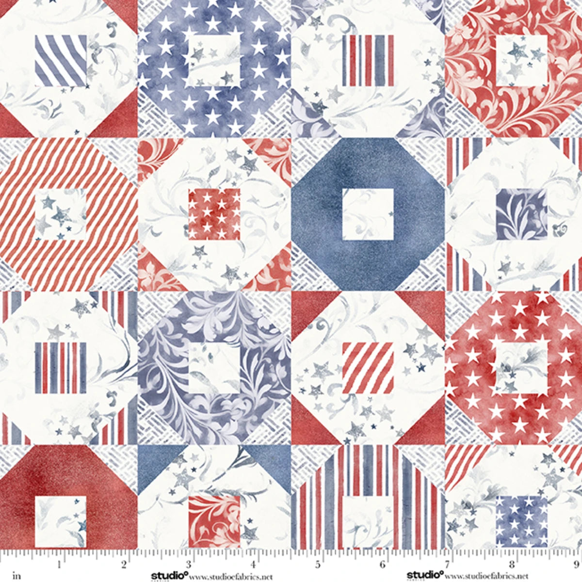Stars & Stripes Octagon Patchwork Patriotic 9351S-103 Funny Girl Studio E Half Yard