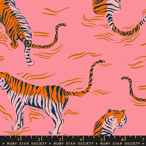 Poolside Too Tigrees Rayon Tigers Animals Nature Retro Garment Rayon Sorbet Ruby Star Society MODA RS5206 11R HALF YARD