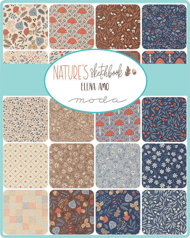 Natures Sketchbook Mushroom and Grid Sky 39077 20 Elena Amo Moda Half Yard