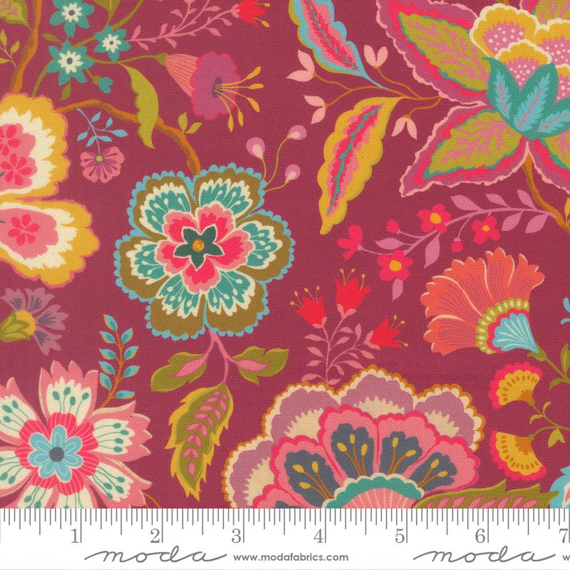 Sitara Jasmine Florals Rose Wine Crystal Manning MODA 11980 20 HALF YARD