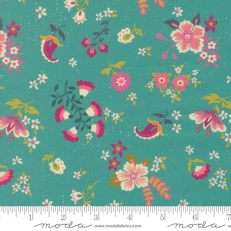 Sitara Davina Florals Blue Chill Crystal Manning MODA 11982 16 HALF YARD