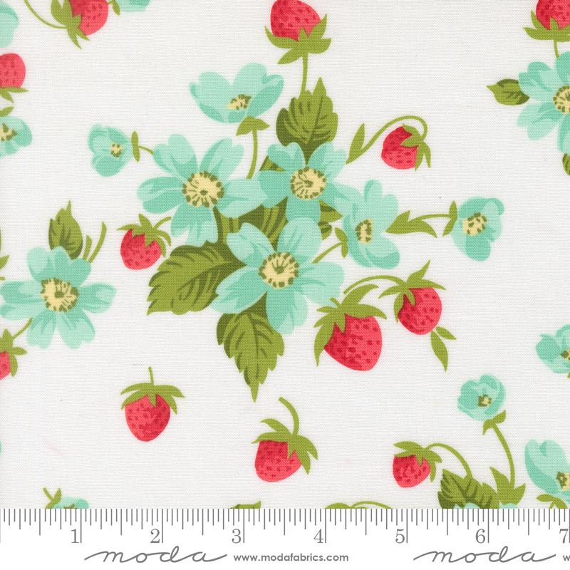 Bloomsberry 55350 11 White Bloom Florals Strawberries Moda Half Yard