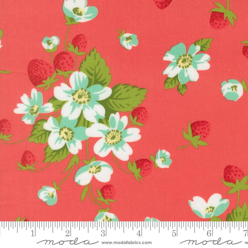 Bloomsberry 55350 17 Nantucket Red Bloom Florals Strawberries Moda Half Yard