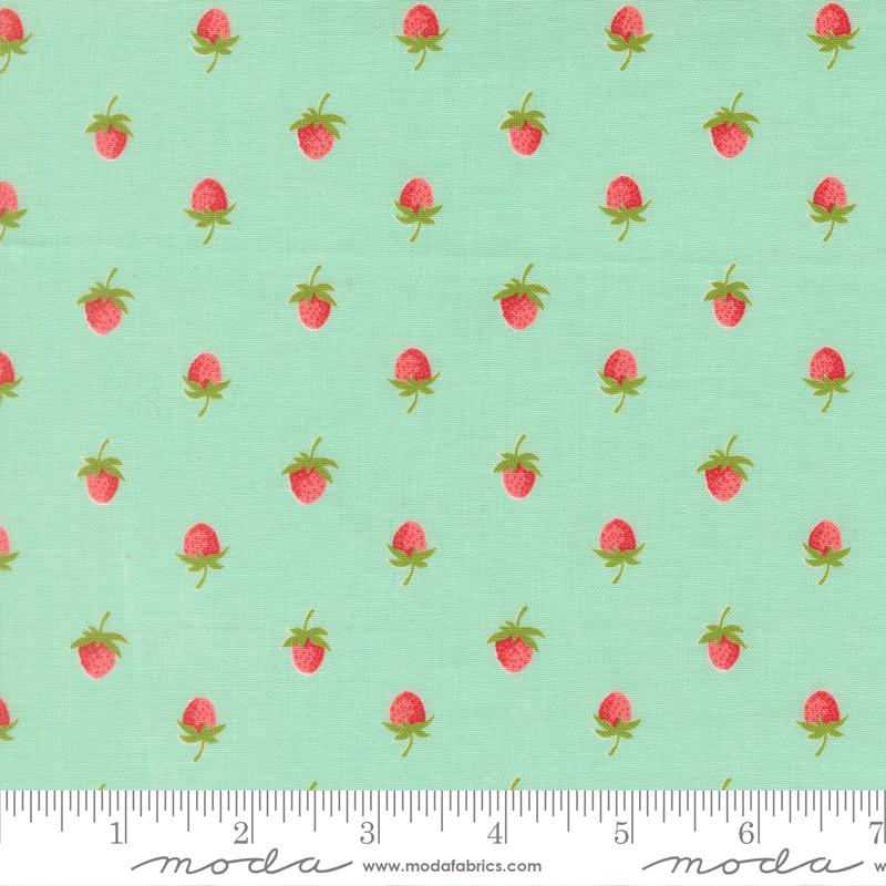 Bloomsberry 55352 13 Aqua Novelty Strawberries Moda Half Yard