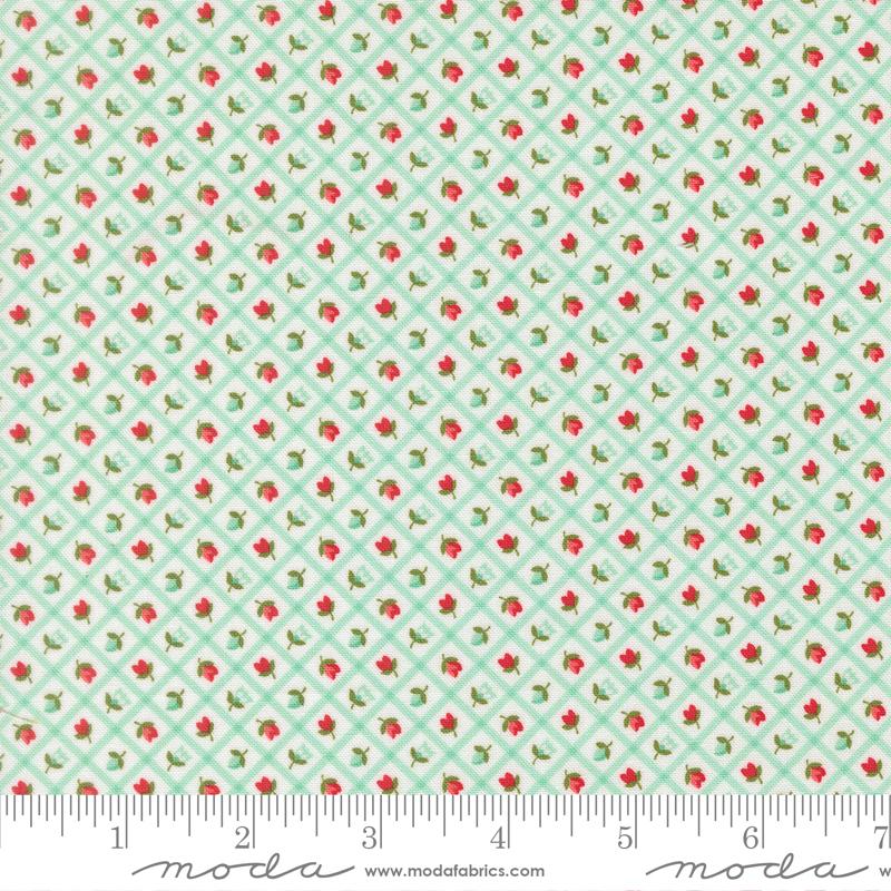 Bloomsberry 55358 23 Aqua Checks and Plaids Flower Moda Half Yard