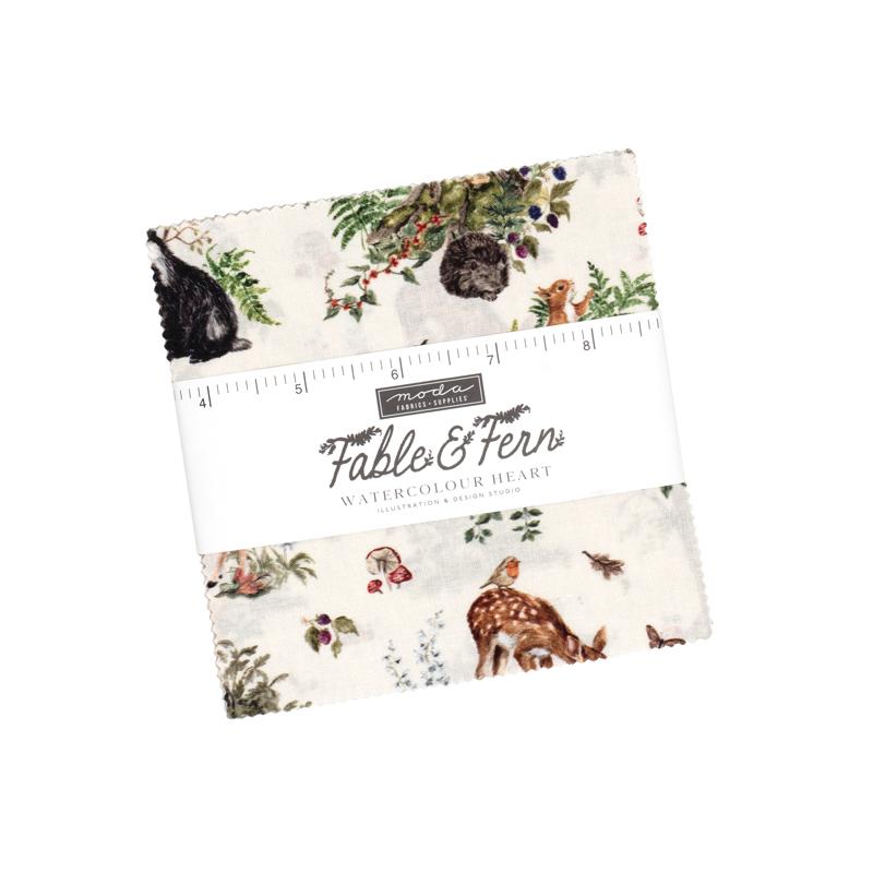 Fable and Fern Charm Pack 5" x 5" Watercolour Heart MODA 40060PP 42 Asst Pieces