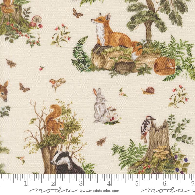 Fable and Fern Woodland Tales Beneath The Trees Eggshell Watercolour Heart MODA 40060 11 HALF YARD