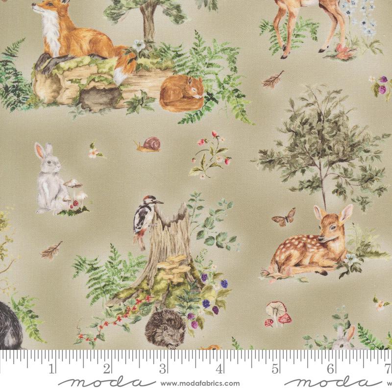 Fable and Fern Woodland Tales Beneath The Trees Sage Watercolour Heart MODA 40060 13 HALF YARD