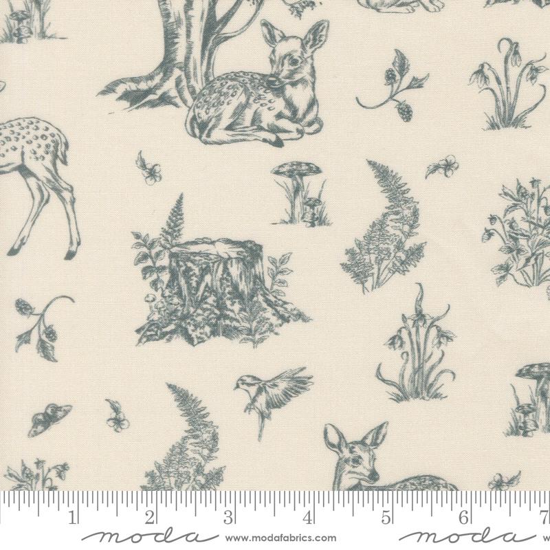 Fable and Fern Fawns Fables Novelty Animals Toile Eggshell Watercolour Heart MODA 40062 11 HALF YARD