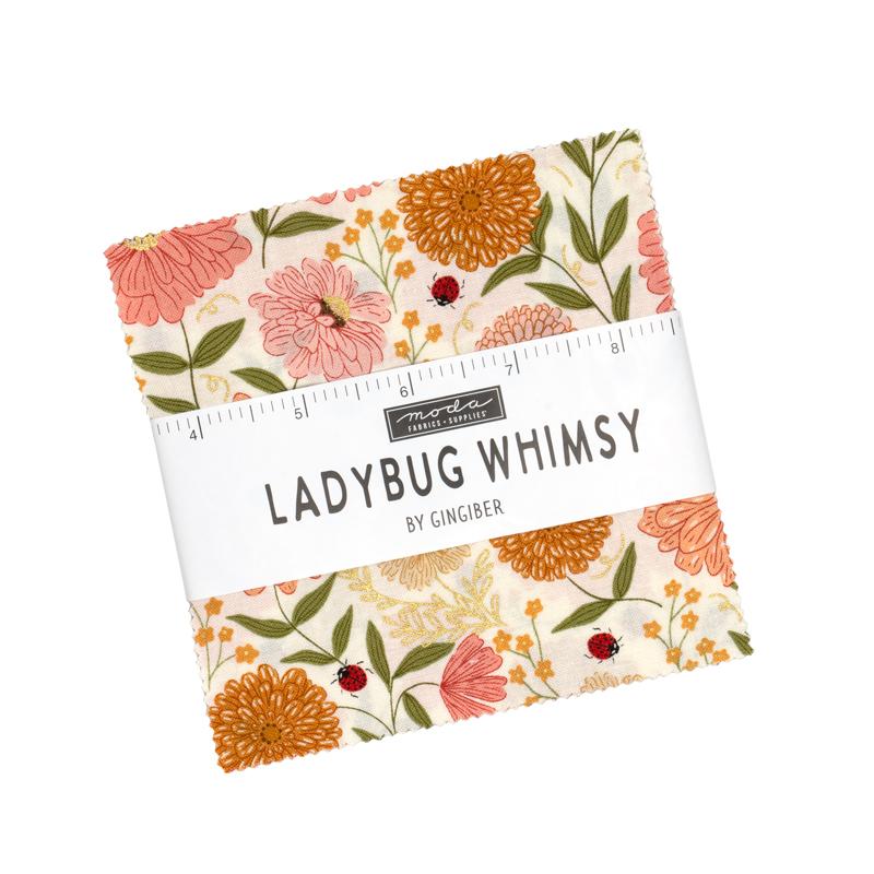 Ladybug Whimsy Charm Pack 5x5 Gingiber MODA 48440PP 42 Asst Pieces
