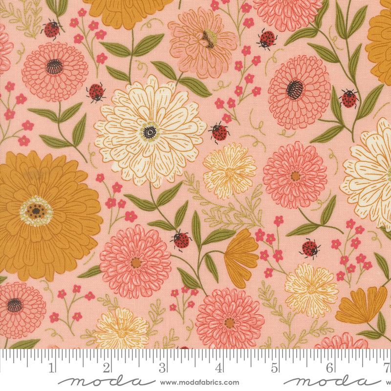 Ladybug Whimsy Zinnias Ladybugs Florals Metal Pretty Pin Gingiber MODA 48440 15M HALF YARD