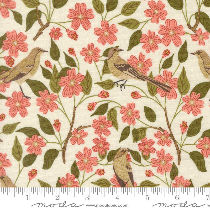 Ladybug Whimsy Blossoms Birds Florals Metal Eggshell Gingiber MODA 48441 11M HALF YARD