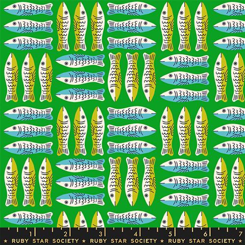 1 800 Calico Little Sardines Novelty Fish Tinned Fish Ruby Star Verdant MODA RS4168 14 HALF YARD