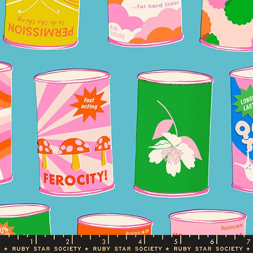 Sparkle Mart Can Can Novelty Cans Vintage Retro Kitsch Ruby Star Dark Turquoise MODA RS0116 14 HALF YARD