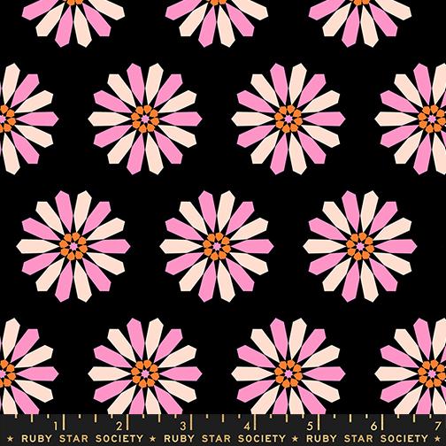 Sparkle Mart Freshly Picked Novelty Floral Geometric Vintage Retro Ruby Star Black MODA RS0119 17 HALF YARD