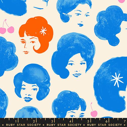 Sparkle Mart Dotties Friends Novelty Ladies Vintage Retro Kitsch Ruby Star Blue Light Special MODA RS0120 12 HALF YARD
