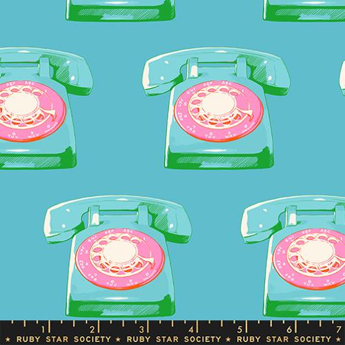 Sparkle Mart Telephones Novelty Vintage Retro Kitsch Ruby Star Dark Turquoise MODA RS0121 16 HALF YARD