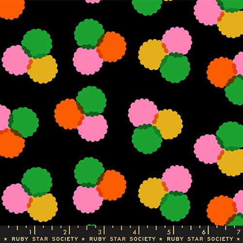 Sparkle Mart Puffs Blenders Vintage Retro Kitsch Ruby Star Black MODA RS0122 16 HALF YARD