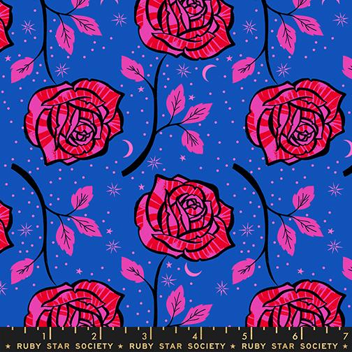 Ink Shop RS2139 15 Rose Florals Tattoo Blue Ribbon Moda Half Yard