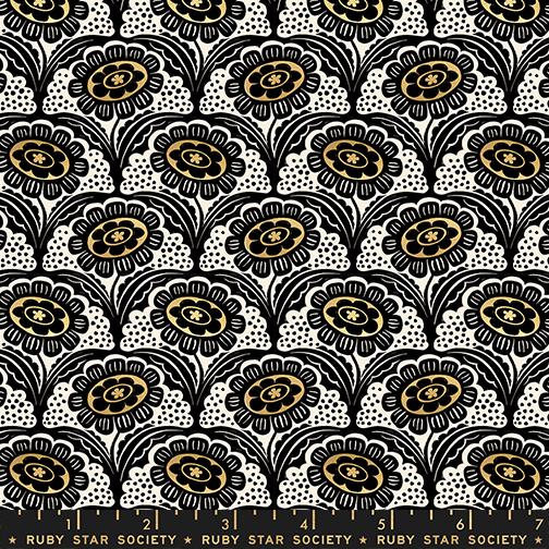 Ink Shop RS2140 14M Scallop Flower Retro Metallic Gold Moda Half Yard