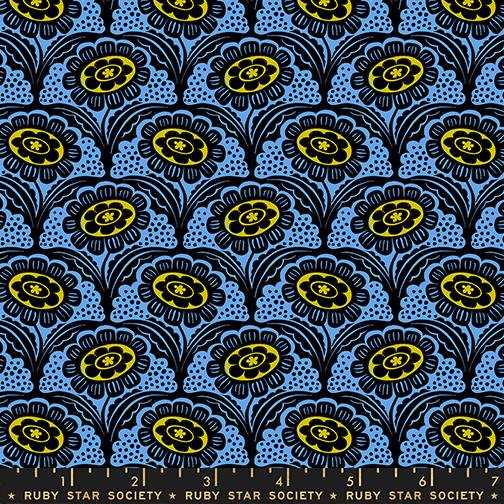 Ink Shop RS2140 16 Scallop Flower Florals Retro Lindley Blue Moda Half Yard