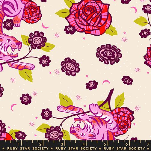 Ink Shop RS2143 11 Tiger Rose Flower Tattoo Big Cat Tiger Shell Moda Half Yard
