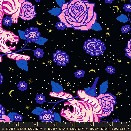 Ink Shop RS2143 13 Tiger Rose Flower Tattoo Black Moda Half Yard