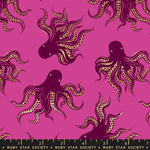 Ink Shop RS2144 19M Mystery Food Octopus Childrens Metallic Berry Moda Half Yard