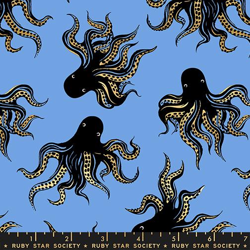 Ink Shop Metallic RS2144 20M Mystery Octopus Childrens Lindley Blue Moda Half Yard