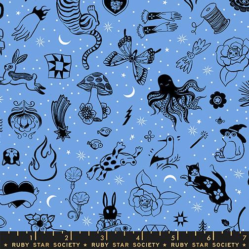 Ink Shop RS2145 13 Tattoo Flash Lindley Blue Moda Half Yard
