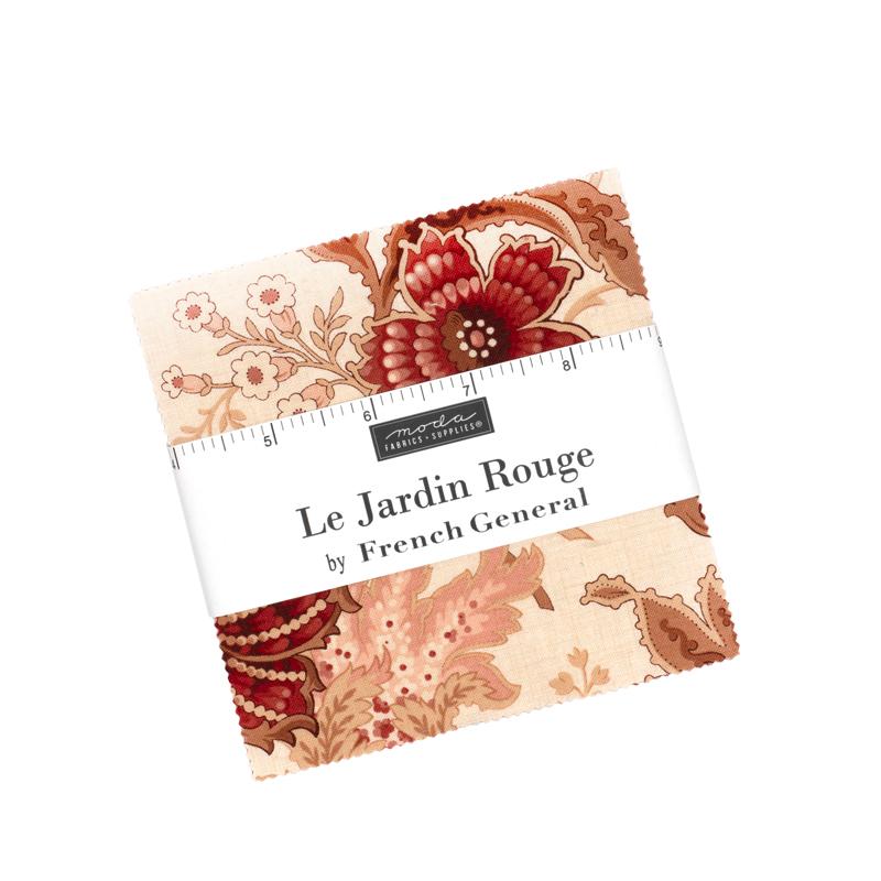 Le Jardin Rouge Charm Pack 5x5 French General MODA 36150PP 42 Asst Pieces
