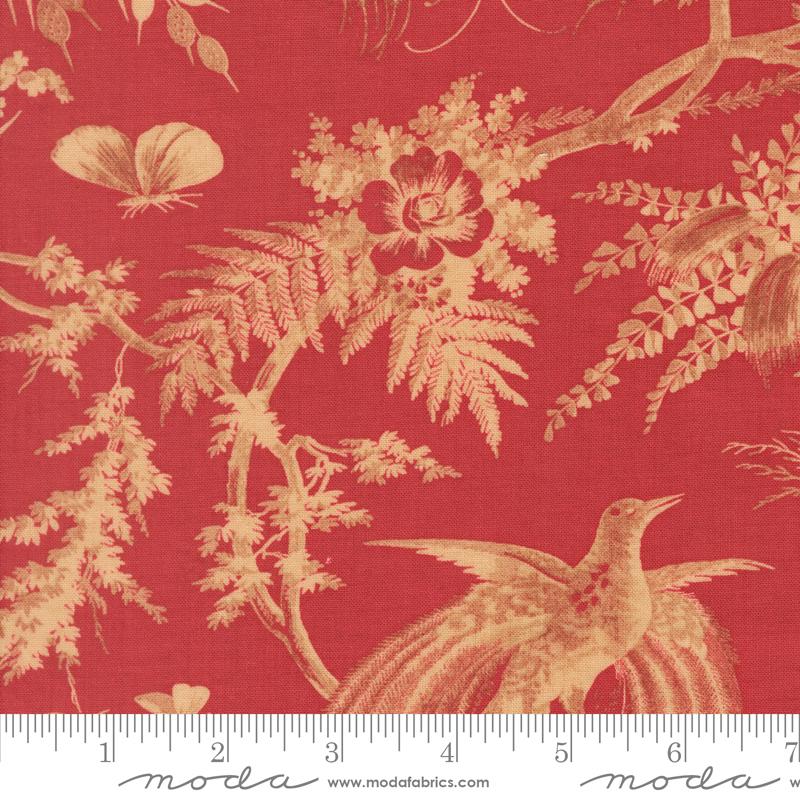 Le Jardin Rouge Margueritte Florals Bird Toile Rouge French General MODA 36151 11 HALF YARD
