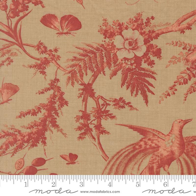 Le Jardin Rouge Margueritte Florals Bird Toile Roche French General MODA 36151 13 HALF YARD