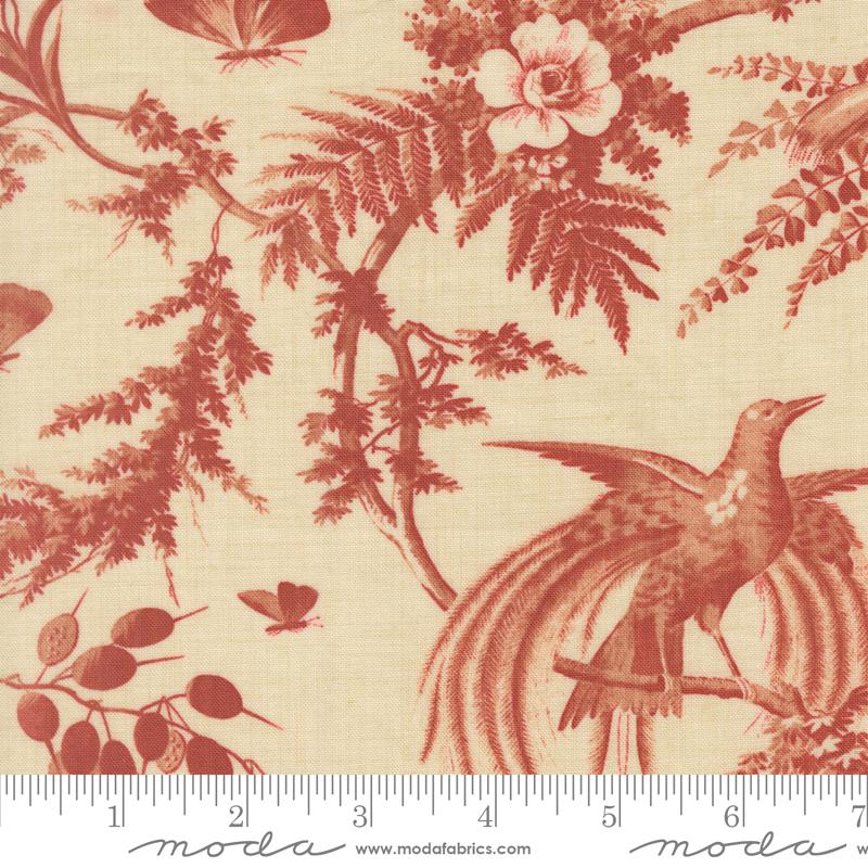 Le Jardin Rouge Margueritte Florals Bird Toile Pearl French General MODA 36151 14 HALF YARD