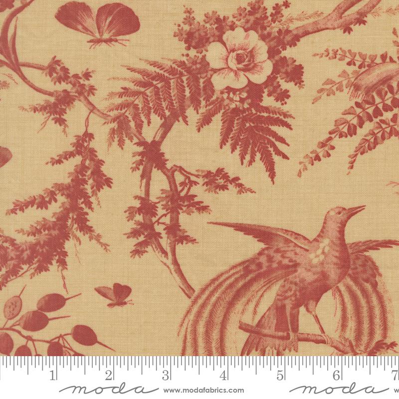 Le Jardin Rouge Margueritte Florals Bird Toile Oyster French General MODA 36151 15 HALF YARD